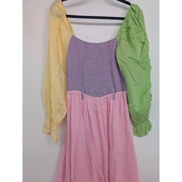 NWD Olivia Rubin Colorblock Smock Long Sleeve Maxi Dress US 8 No Belt #1H457 - Picture 5 of 9